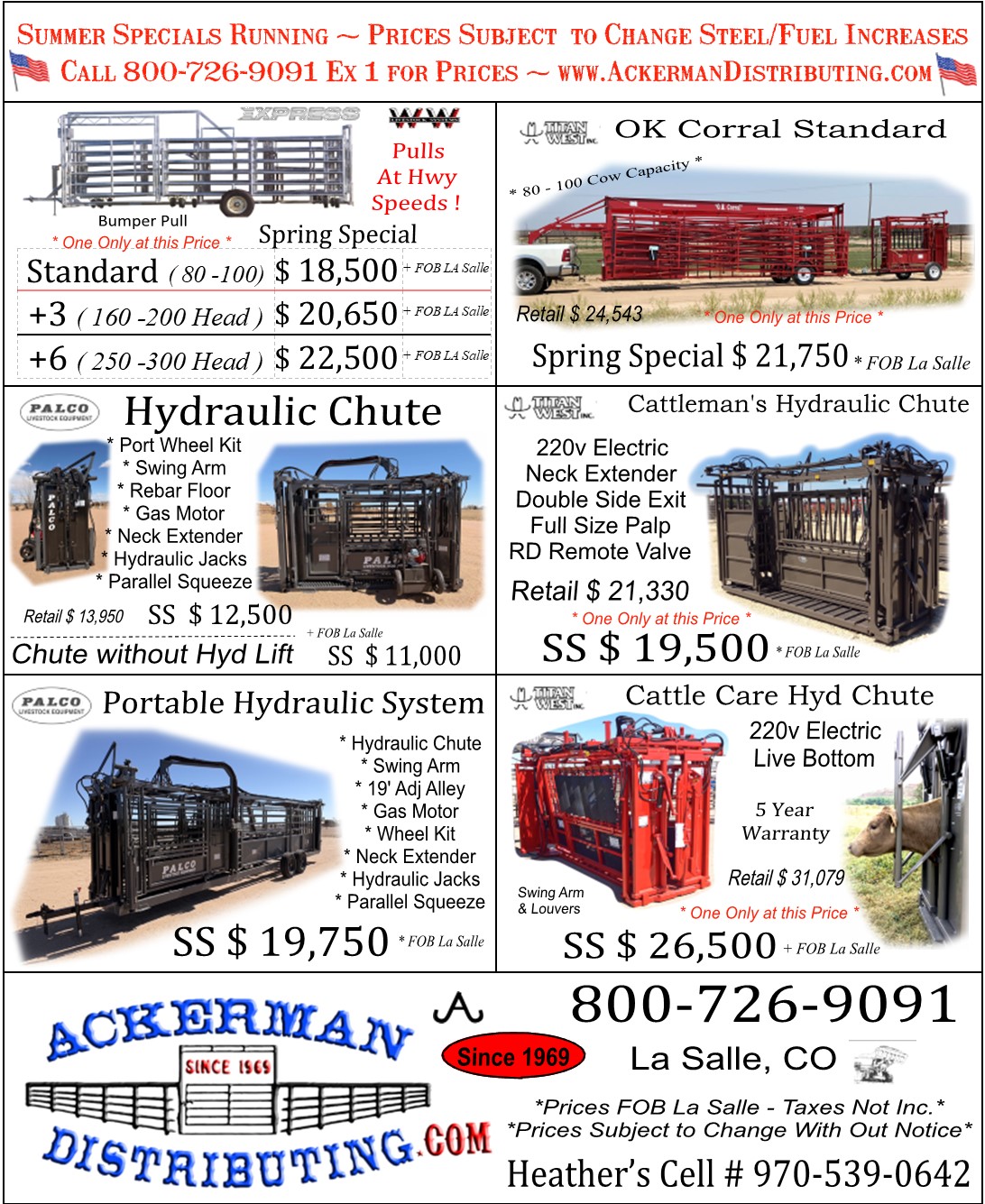 Summer Specials are here, in Time for the 4th! Some Equipment Going Up 7/1 Pay/Order by 6/29